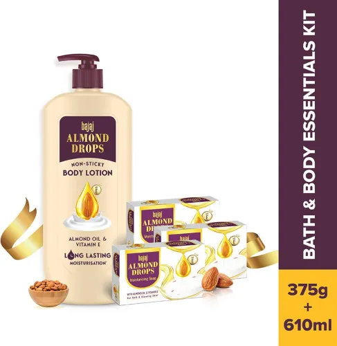 Image of Bajaj Almond Drops Body Lotion - 610ml + Soap 125*3  