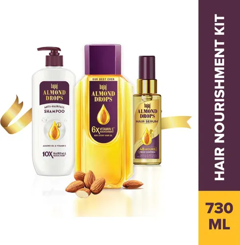 Image of BAJAJ Almond Drops Hair Nourishment Kit Hair Oil 350ml + Shampoo 340ml + Serum 50ml 