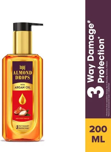 Image of BAJAJ Almond Drops Non Sticky, With Almond & Argan Oil For Damage Protection Hair Oil (200 ml)