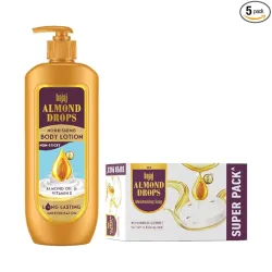 Bajaj Almond Drops Nourishing Body Lotion 400ML + Almond Drops Soap 125 gm * 5