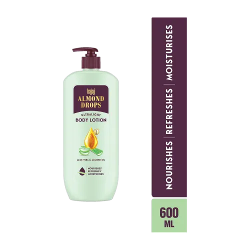 Image of BAJAJ Almond Drops Ultralight Body Lotion, Hydration-Aloe Vera, Almond Oil & Vitamin E (600 ml)