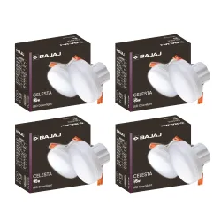 Bajaj Polycarbonate Celesta LED Downlight 3-in-1 Colour | 5W LED Downlight | for Smaller Spaces | Long Life of 25000 Hours (Pack of 4)