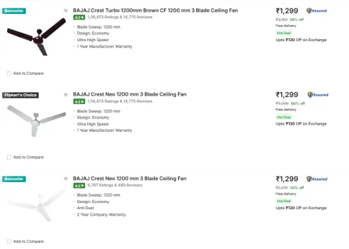 Image of Bajaj Fans @ Up to 60% Discount | Start ₹1299