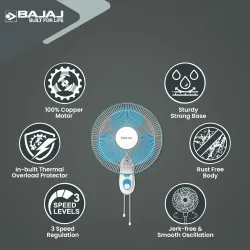 Bajaj Frore Neo 400 MM Wall Mount Fan | Wall Fan For Kitchen & Home | Smooth Oscillation | 100% Copper Motor | 