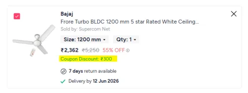 Image of Bajaj Frore Turbo BLDC 1200 mm Ceiling Fan