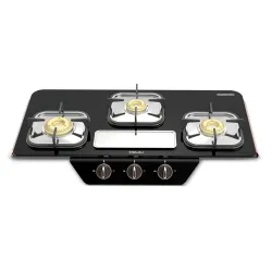 Bajaj Gf8 Frameless Glasstop Gas Stove, 3 Burner with 1 Jumbo Burner, Black, Open