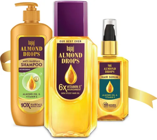 Image of BAJAJ Hair nourishment kit Almond Oil 350 AD Shampoo 340 AD Serum 50  (3 Items in the set)