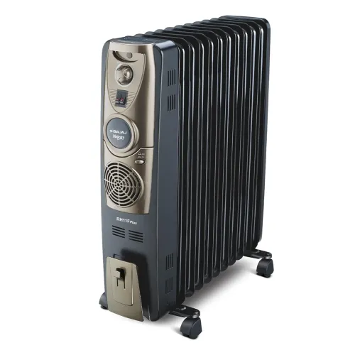Image of Bajaj Majesty RH 11F Plus Oil Filled Radiator Room Heater with Fan (Black/Golden) - 2500 Watts