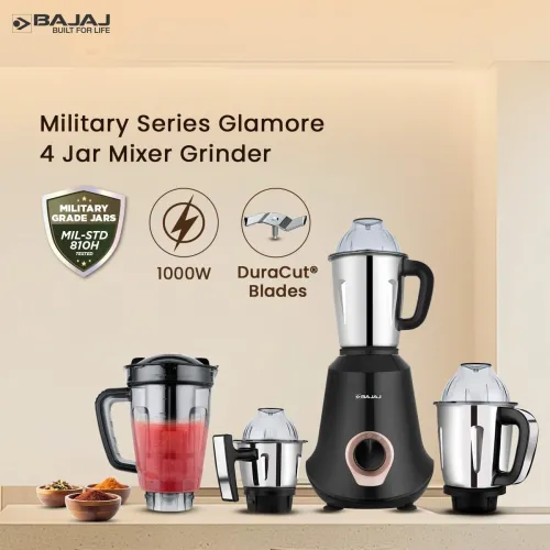 Image of Bajaj Military Series Glamore 1000 W Mixer Grinder With 4 Jars