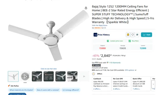 Image of Bajaj Stylo 12S2 1200MM Ceiling Fans for Home