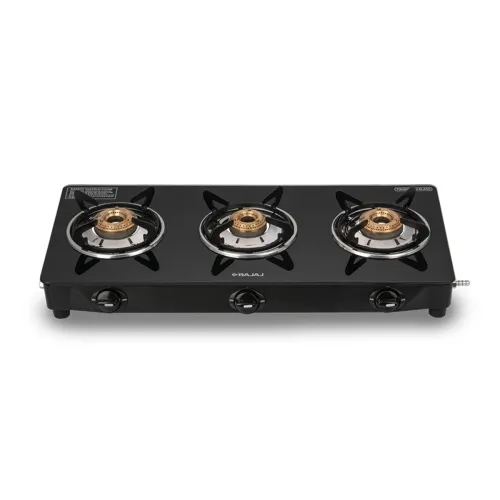 Image of Bajaj UCX 3B Powder Coated Glasstop Gas Stove | 3 Burners | Open 【Black】