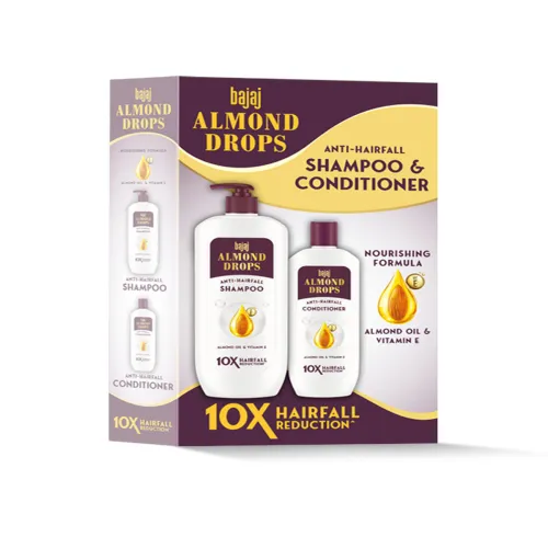 Image of BAJAJ CONSUMER CARE Almond Drops Anti-Hairfall Combo - Shampoo 340ml & Conditioner 175ml