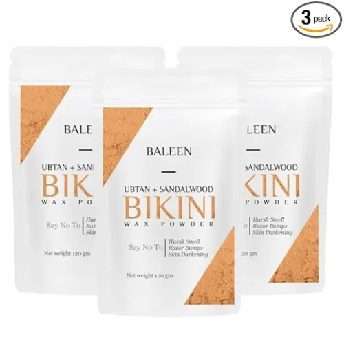 Image of BALEEN Bikini Wax Powder Women with Ubtan & Sandalwood 120 Gm (Pack Of 3) | Painless Herbal Hair Removal Powder for wome