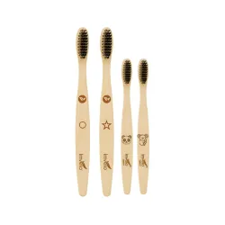Bamboo Charcoal Toothbrush Set 2 Adults 2 Kids Ecofriendly