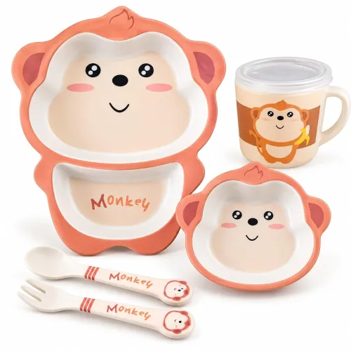 Image of Bamboo Fibre Kids Monkey Feeding Set 5-Piece