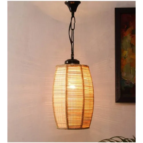 Image of tu casa Hhia Bamboo Shade with Black Metal-Iron Base Hanging Lamps