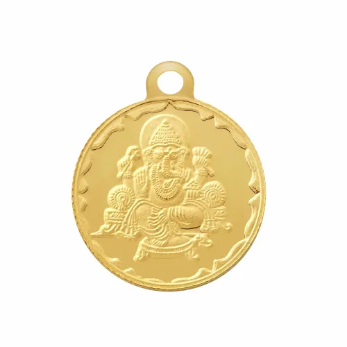 Image of Bangalore Refinery Metal 2 Gm Round Ganesh 24k (999) Yellow Gold Pendant (without hook)