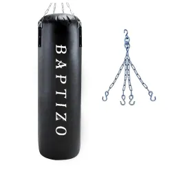 BAPTIZO Heavy Synthetic Leather Boxing Punching Bag Black | Stainless Steel Hanging Chain | Boxing | MMA | Kickboxing | Muay Thai | Karate | Judo | Taekwondo (3 feet)