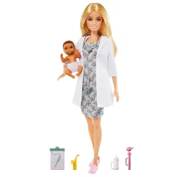 Barbie® Baby Doctor Playset with Blonde Doll (12-in/30.40-cm), Infant Doll, Stethoscope, Thermometer, Oscilloscope, Chart, Blanket & Baby Bottle, Great Gift for Ages 3 Years Old & Up