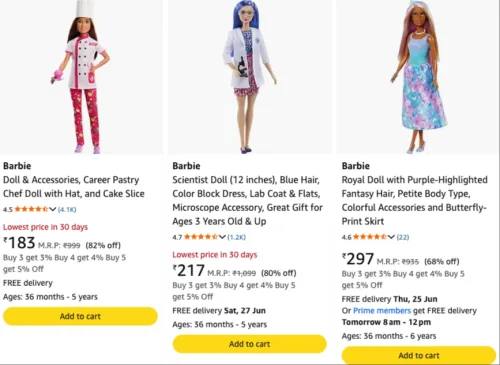 Image of Barbie Doll Upto 82% Discount