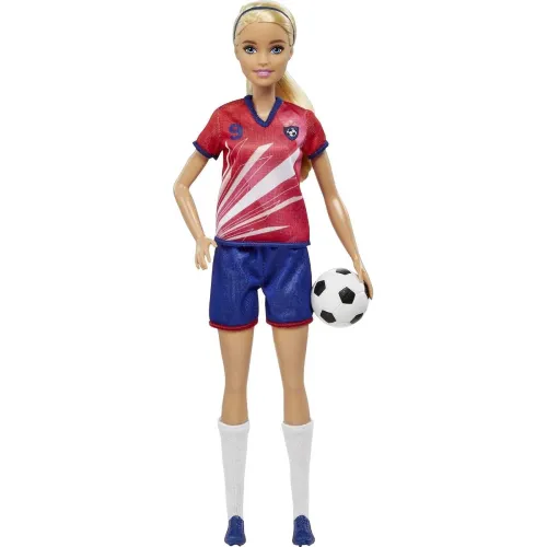 Image of Barbie Soccer Doll Blonde Ponytail Colorful Number 9 Uniform