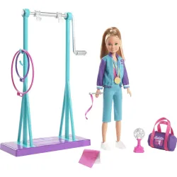 Barbie Team Stacie™ Doll and Gymnastics Playset with Spinning Bar and 7 Themed Accessories for 3 to 7 Year Olds
