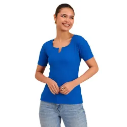 barcino Beige Ribbed V-Neck Short Sleeves Top