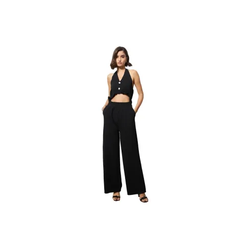 Image of barcino Black Knitted Halter Neck Cut-Out Jumpsuit