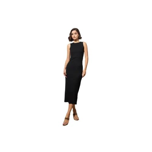 Image of barcino Black Rib Back Cut-Out Midi Dress