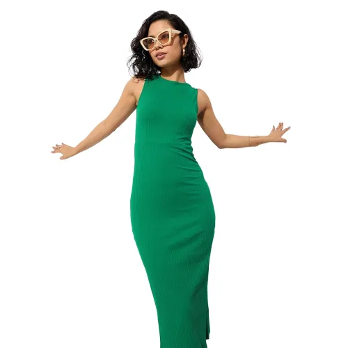 Image of barcino Black Rib Back Cut-Out Midi Dress