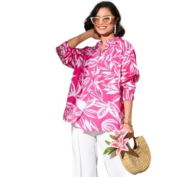 barcino Fuchsia Tropical Floral Oversized Shirt