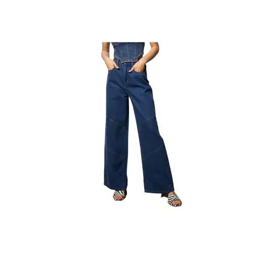 Image of barcino Navy High-Rise Stitch Detail Straight Jeans