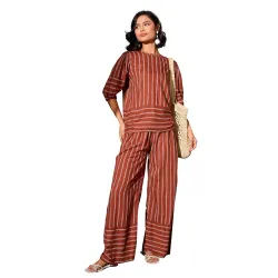 barcino Women Rust Set of Top & Palazzo Pants BASETS96125-M106-2XL