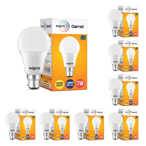 Image of wipro Garnet Base B22D 7-Watt Led Bulb (Pack of 8, Warm White)