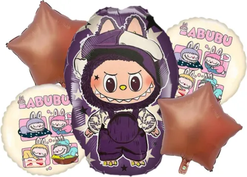Image of Bash N Splash Labubu Doll Theme Foil Balloons – Pack of 5