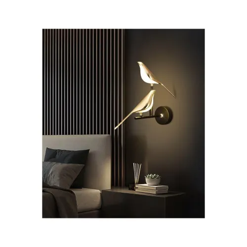 Image of BASLASH Golden Two Bird Home Decore Led Fancy Wall Light, Night Lamp, Decorative Lamp, Living Room, Color (Warm White+Na