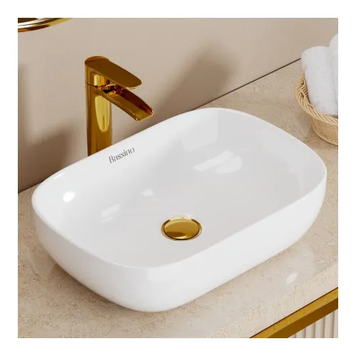 Image of Bassino White Ceramic Tabletop Basin 18×13×5 Inch