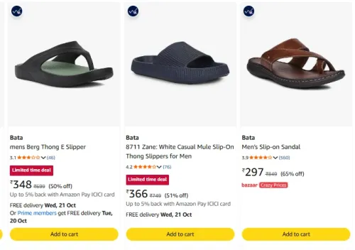Image of Bata Flip-Flops & Slippers at minimum 65% Discount