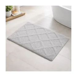 Bath Mat, Grey, Microfiber, 65x45 cm, 1800 GSM, High Pile, Diamond Pattern, Machine Made