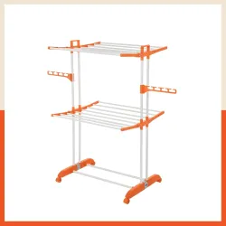 Bathla 2 Level Modular Cloth Drying Stand with Wheels - Rustproof Portable Steel Laundry Rack (Orange - Medium) - Clothe