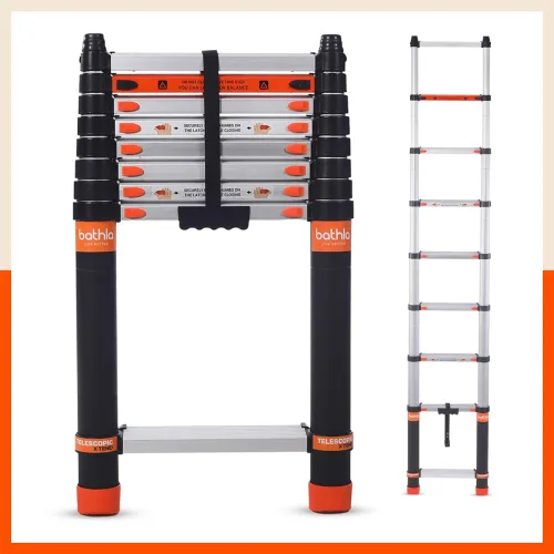 Image of Bathla 8.5ft Aluminium Telescopic Ladder | 2-Year Manufacturer Warranty | Portable & Compact | Made in India (9 Steps - 