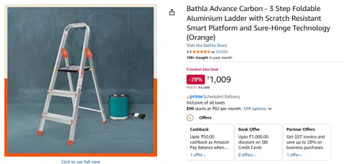 Image of Bathla Advance Carbon 3‑Step Foldable Ladder