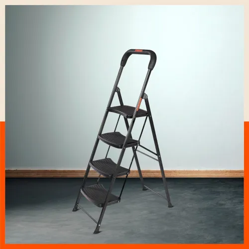 Image of Bathla Ascend Steel 4 Step Heavy Duty Ladder for Home | Wide Anti-Slip Steps | 5 Year Manufacturer Warranty | 