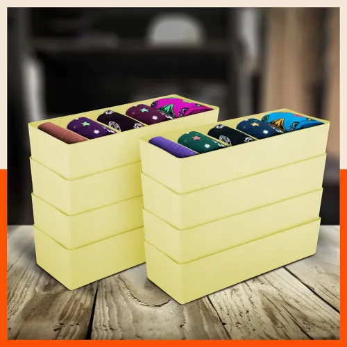 Image of Bathla Drawer Organizers (Set of 8)- 5 Grids Lemon Color Multi-purpose Closet Storage Dividers | 