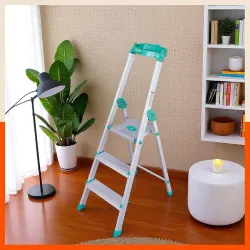 Bathla Elevate 3-Step Foldable Aluminium Ladder for Home with Tool Tray | Anti-Skid | Durable, Heavy Duty, Safe & Stylish | 5-Year Warranty | Teal
