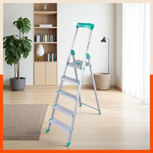 Image of Bathla Elevate 5-Step Foldable Aluminium Ladder for Home with Tool Tray |