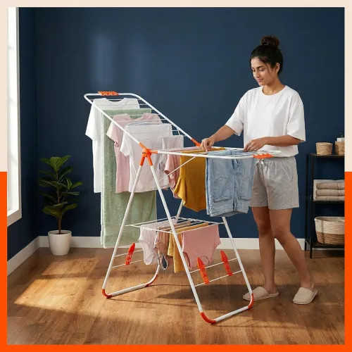 Image of Bathla Foldable Cloth Drying Stand - Neo | 26 Drying Rails | Weather Resistant Alloy Steel Laundry Rack | Lightweight Cl
