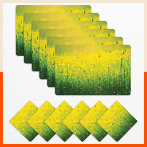 Image of Bathla PVC Table Mats & Coasters Set (6, Meadow)
