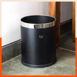 Bathla Stainless Steel Leather Waste Bins | Garbage Trash Can | Round Shape| Dustbin For Home, Bathroom, Kitchen, Office