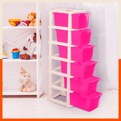 Image of Bathla STOMO 6XL Modular Drawer Storage – Pink, with Wheels